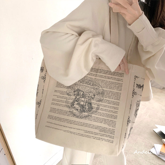 Harry Potter Inspired Hogwarts Tote Bag with Zip - Andcici