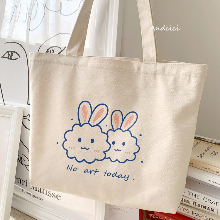 No Art Today Rabbit Canvas Tote Bag with Zip - Andcici