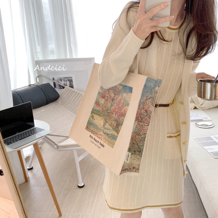 Vincent Van Gogh Pink Peach Trees, 1888 Canvas Tote Bag with Zip - Andcici