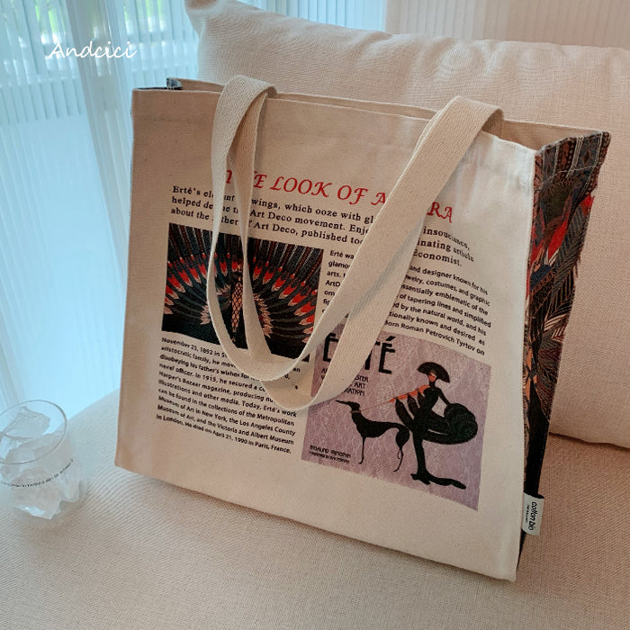 Tribute to Erté Canvas Tote Bag with Zip - Andcici