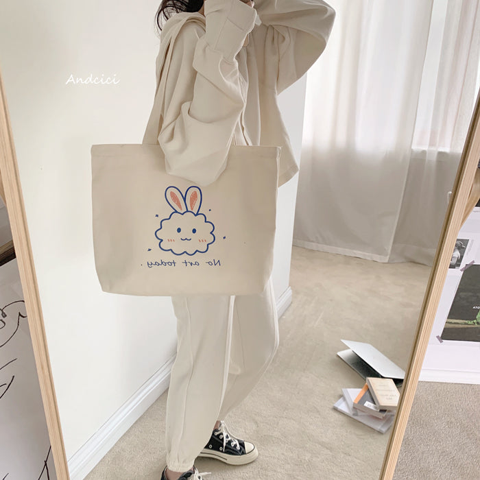 No Art Today Rabbit Canvas Tote Bag with Zip - Andcici