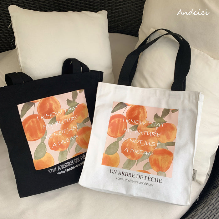 A Peach Tree Canvas Tote Bag with Zip - Andcici