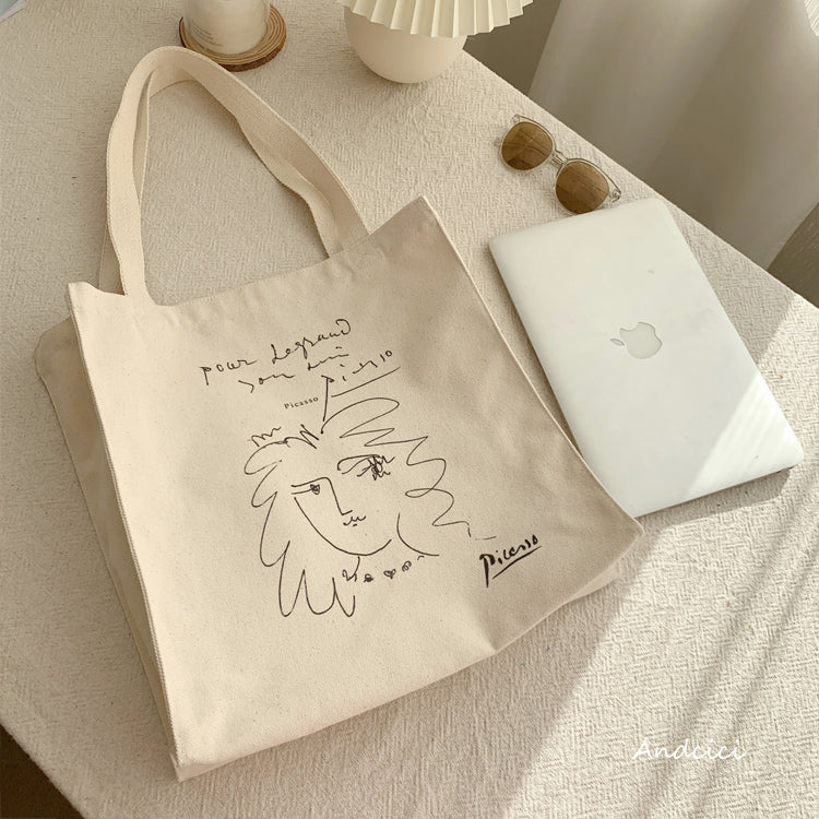 Pablo Picasso Portrait of a Women Line Art Canvas Tote Bag with Zip - Andcici