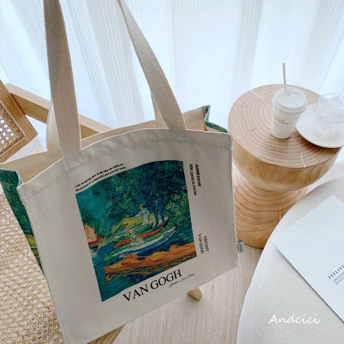 Vincent Van Gogh Bank of the Oise at Auvers, 1890 Canvas Tote Bag with Zip - Andcici