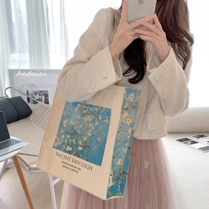Vincent Van Gogh Almond Blossom, 1890 Canvas Tote Bag with Zip - Andcici