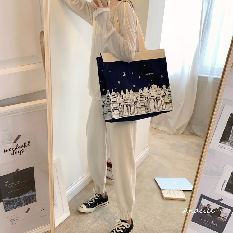 London Night Sky Black Tote Bag with Zip - Andcici