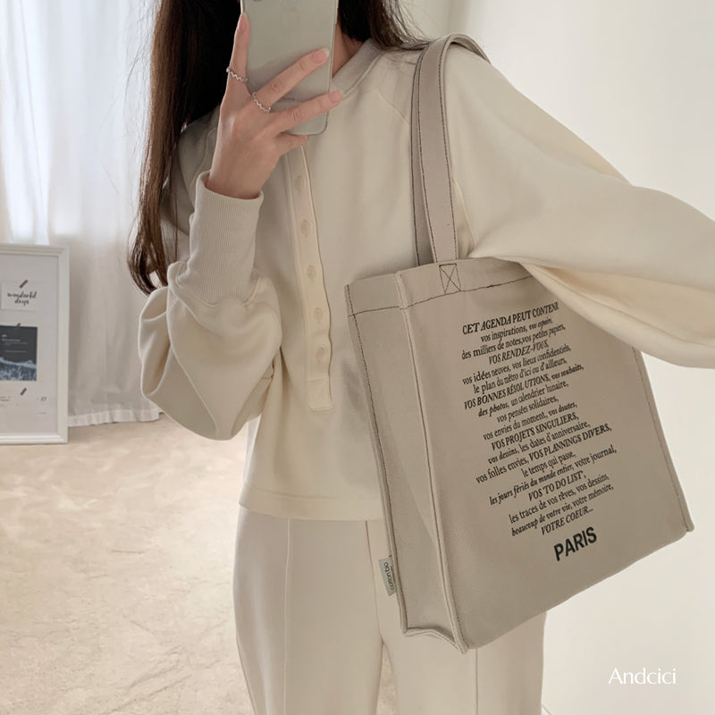 Paris See The World Canvas Tote Bag with Zip - Andcici