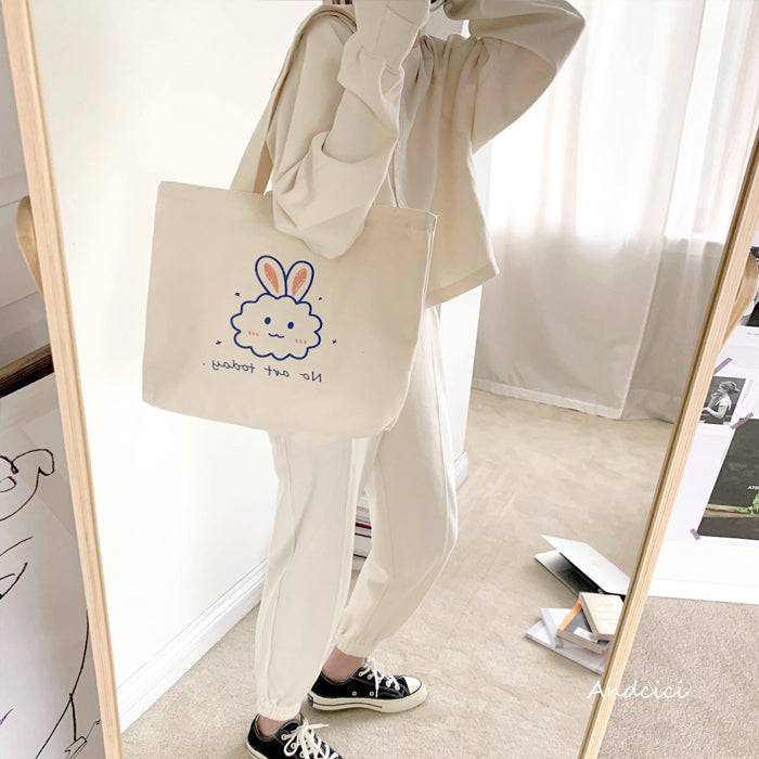 No Art Today Rabbit Canvas Tote Bag with Zip - Andcici