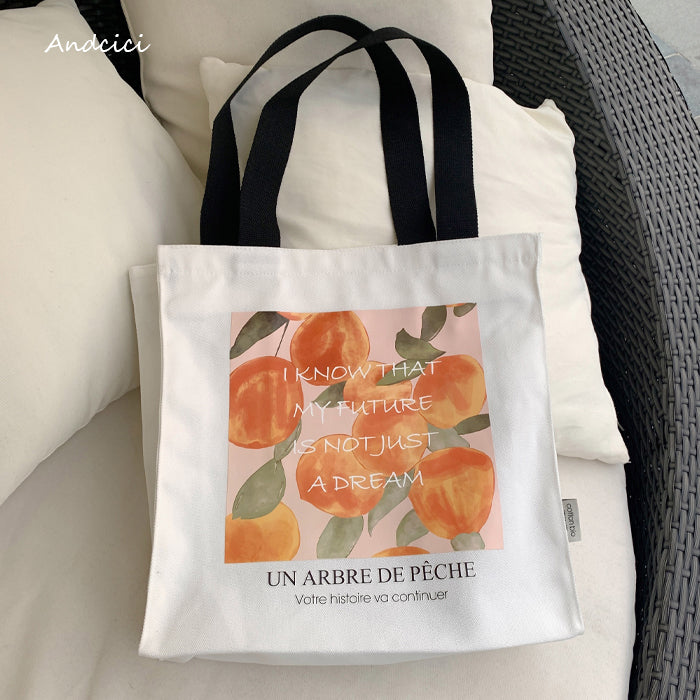 A Peach Tree Canvas Tote Bag with Zip - Andcici