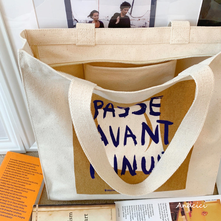 Passe Avant Minuit Canvas Tote Bag with Zip - Andcici