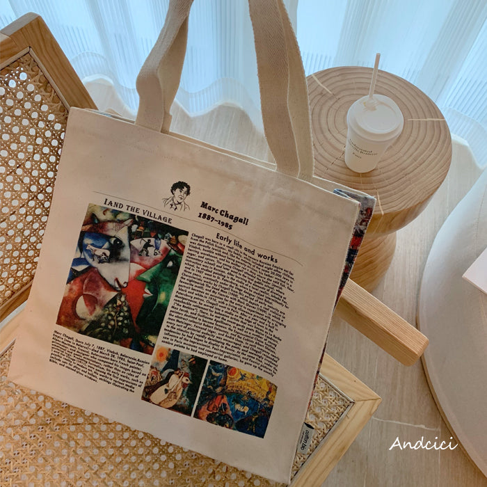 Tribute to Marc Chagall Canvas Tote Bag with Zip - Andcici