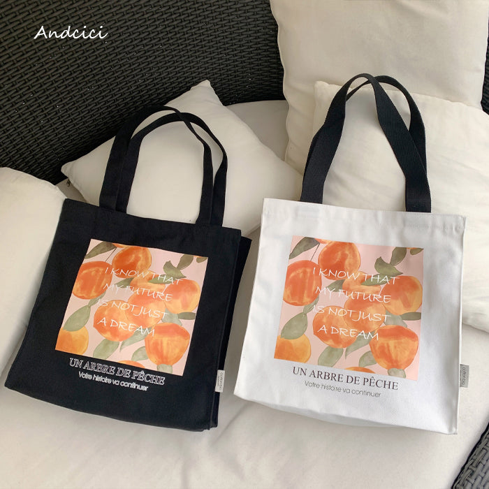 A Peach Tree Canvas Tote Bag with Zip - Andcici