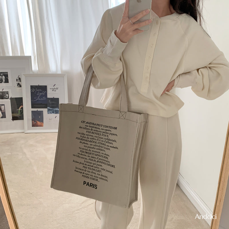 Paris See The World Canvas Tote Bag with Zip - Andcici