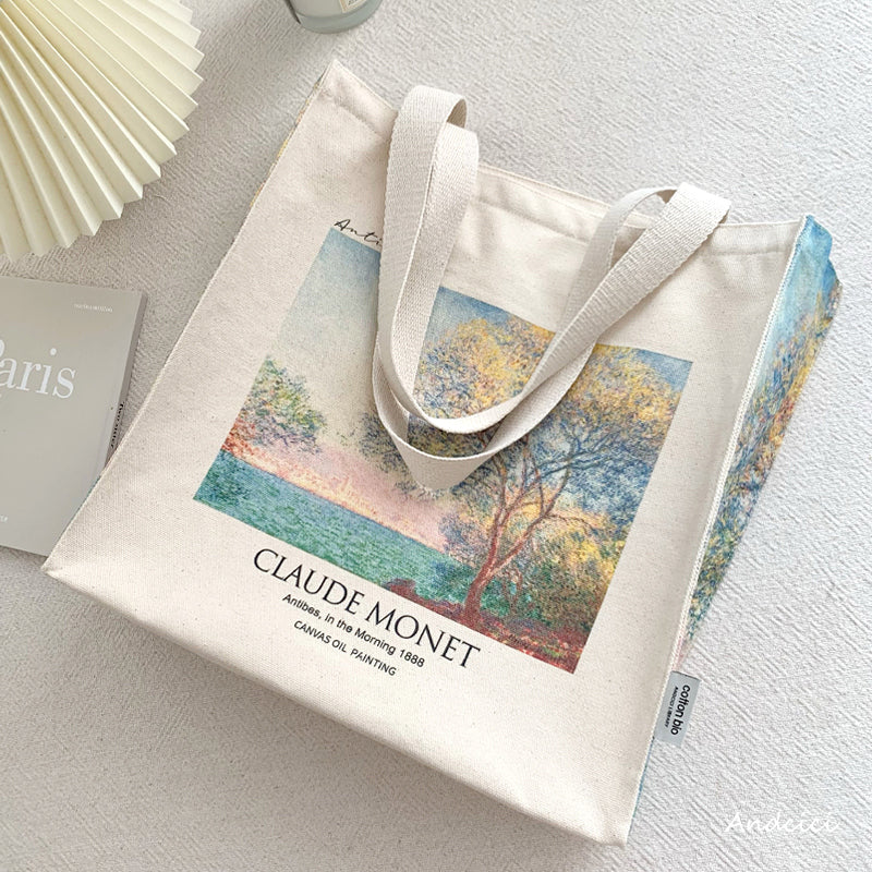 Claude Monet Antibes in the Morning, 1888 Canvas Tote Bag with Zip - Andcici