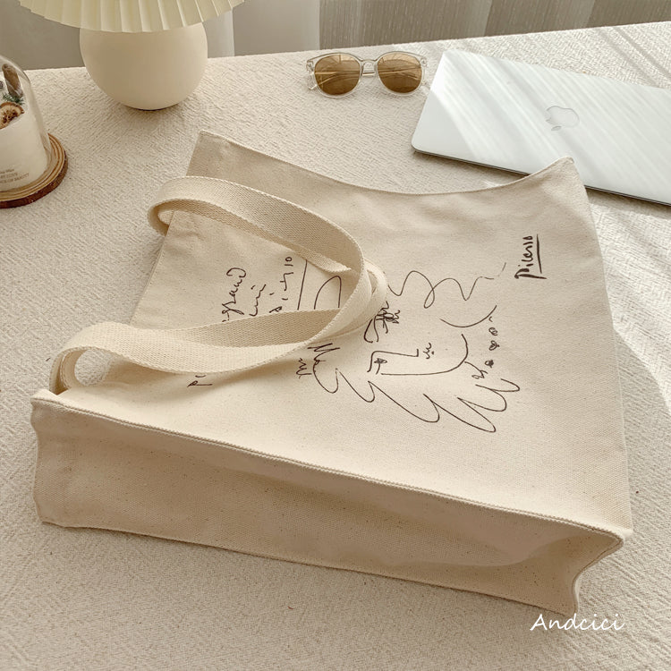 Pablo Picasso Portrait of a Women Line Art Canvas Tote Bag with Zip - Andcici