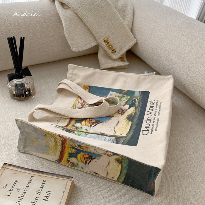 Édouard Manet Claude Monet Painting in his Studio-Boat, 1874 Canvas Tote Bag with Zip - Andcici