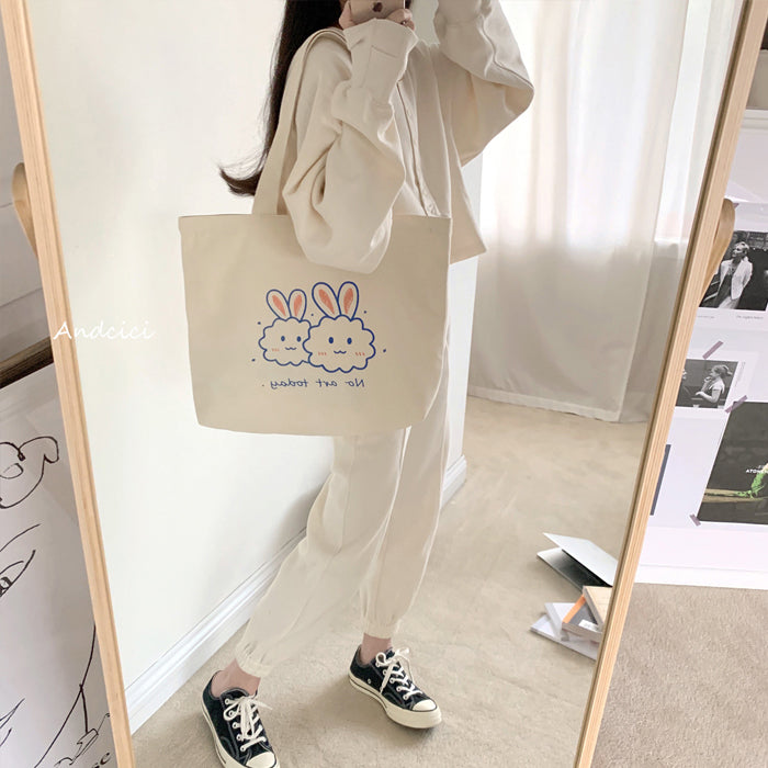 No Art Today Rabbit Canvas Tote Bag with Zip - Andcici