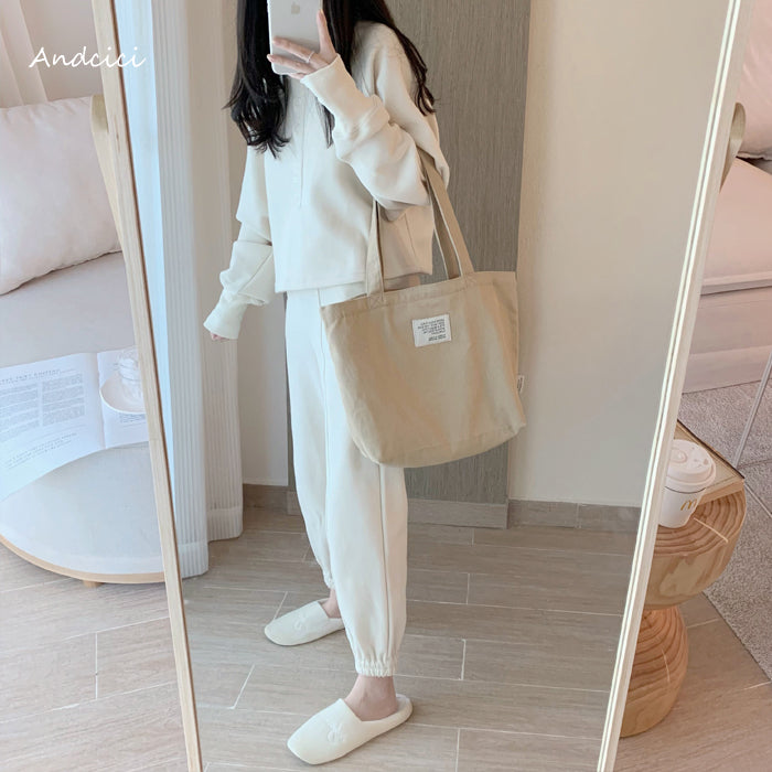 Free Love Bear Art Canvas Tote Bag with Zip - Andcici