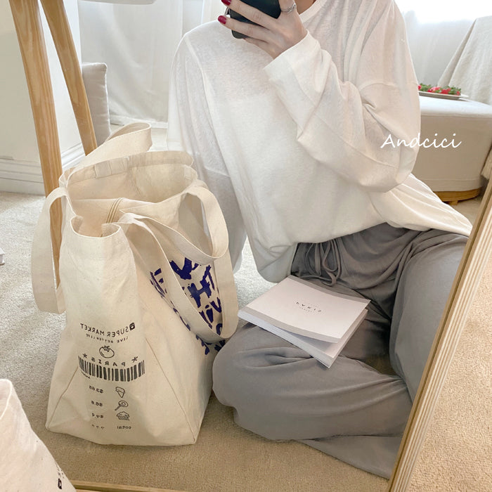 Everything Will Be Ok Canvas Tote Bag with Zip - Andcici