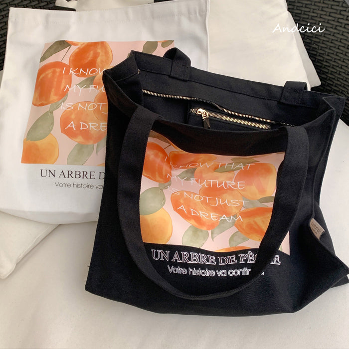 A Peach Tree Canvas Tote Bag with Zip - Andcici