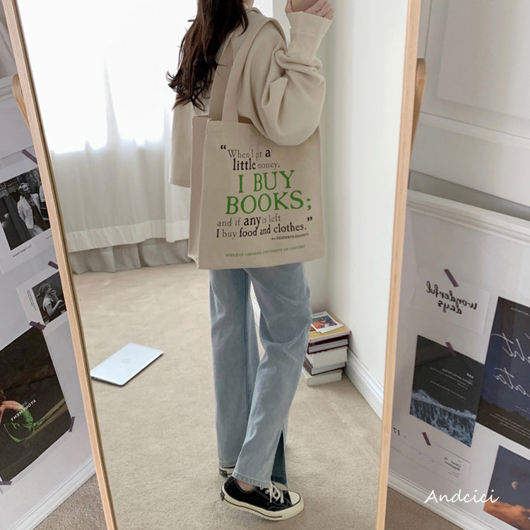 I Buy Books Canvas Tote Bag with Zip - Andcici