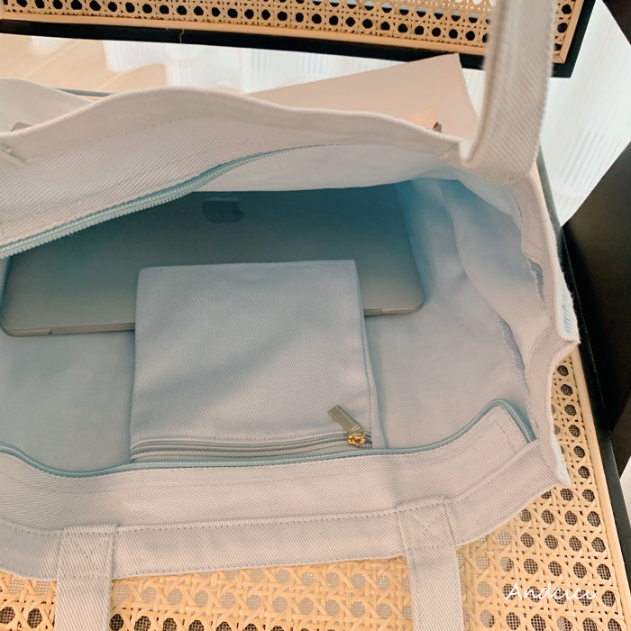 Moonlight Astronaut Abstract Art Canvas Tote Bag with Zip - Andcici