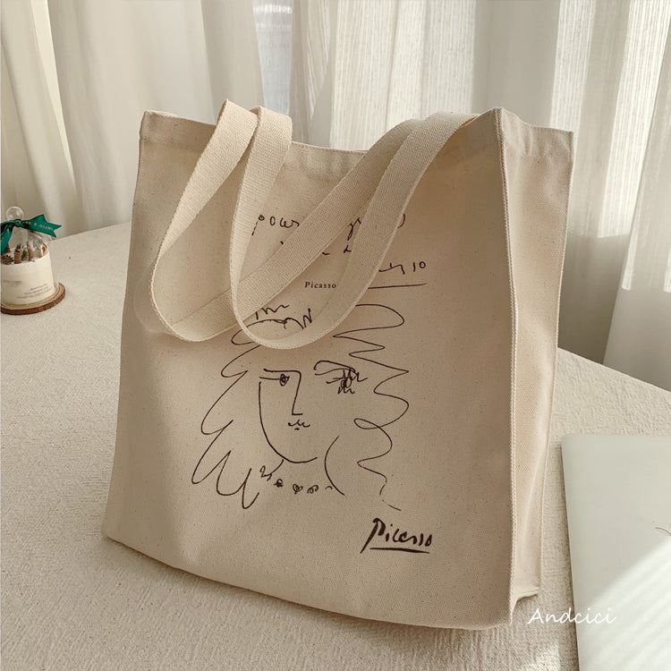 Pablo Picasso Portrait of a Women Line Art Canvas Tote Bag with Zip - Andcici