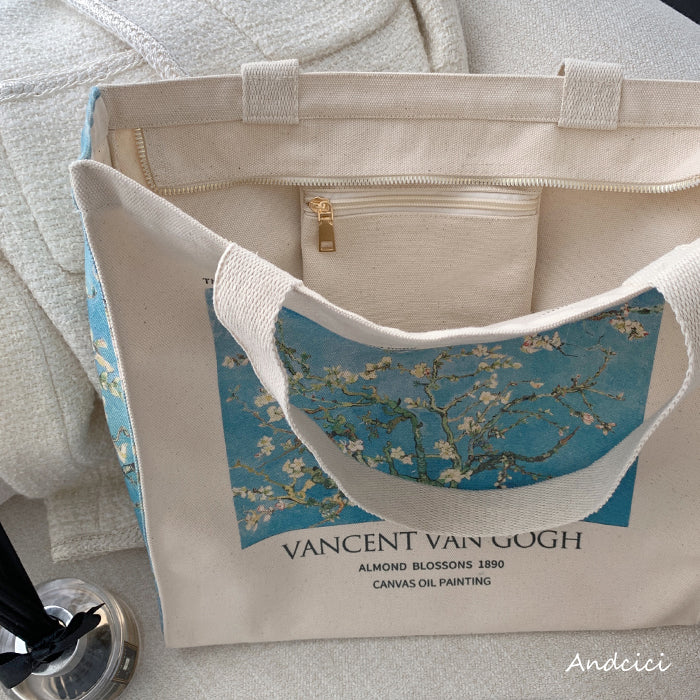 Vincent Van Gogh Almond Blossom, 1890 Canvas Tote Bag with Zip - Andcici