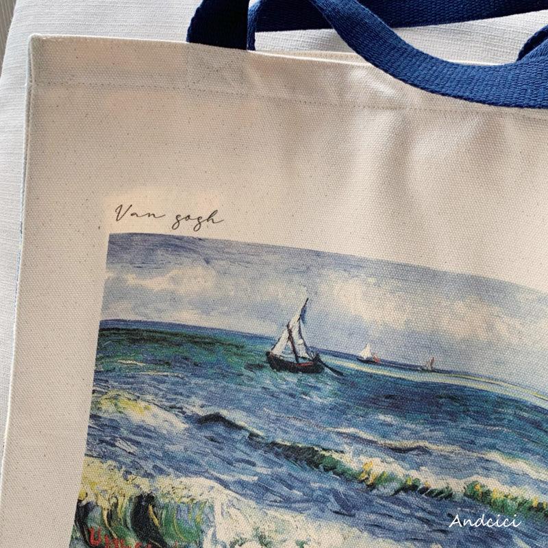 Vincent Van Gogh Seascape, 1888 Canvas Tote Bag with Zip - Andcici