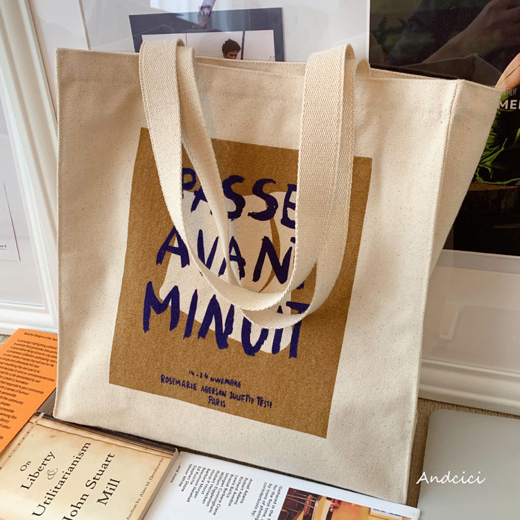 Passe Avant Minuit Canvas Tote Bag with Zip - Andcici