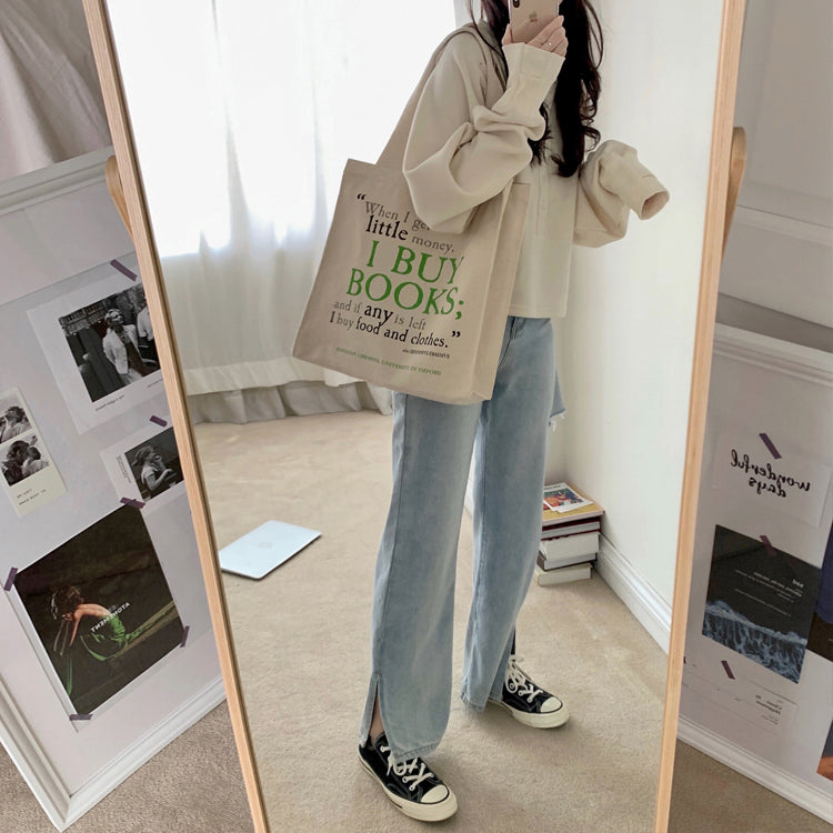 I Buy Books Canvas Tote Bag with Zip - Andcici