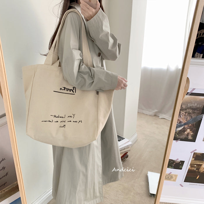 Books Scribble Canvas Tote Bag with Zip - Andcici