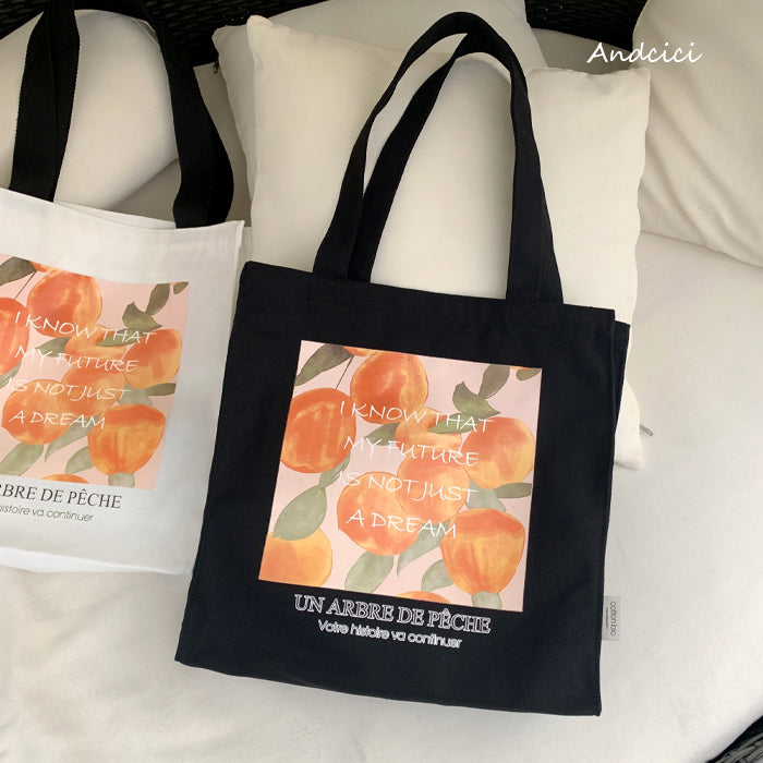 A Peach Tree Canvas Tote Bag with Zip - Andcici