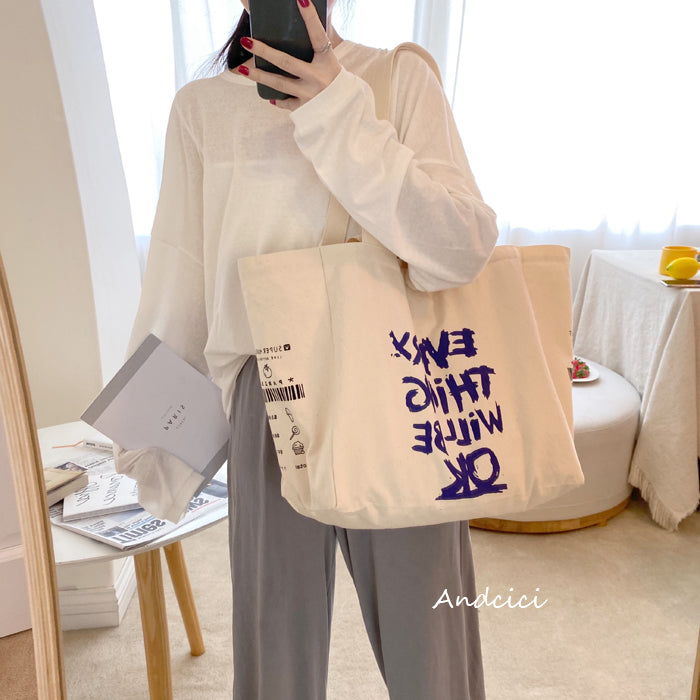 Everything Will Be Ok Canvas Tote Bag with Zip - Andcici