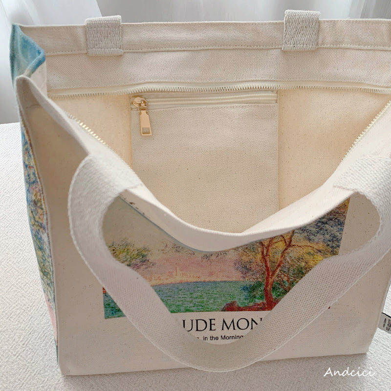 Claude Monet Antibes in the Morning, 1888 Canvas Tote Bag with Zip - Andcici