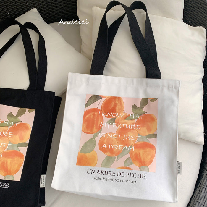 A Peach Tree Canvas Tote Bag with Zip - Andcici