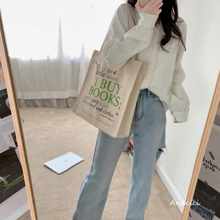 I Buy Books Canvas Tote Bag with Zip - Andcici