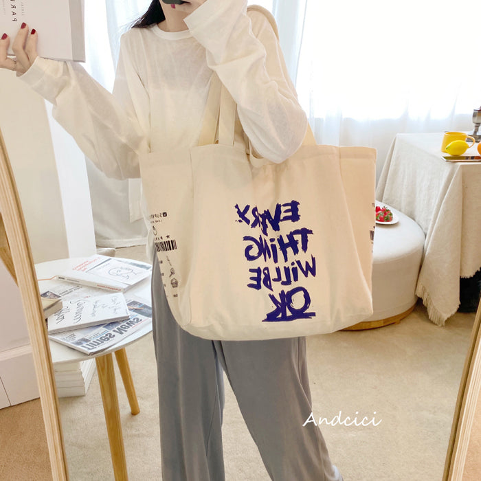 Everything Will Be Ok Canvas Tote Bag with Zip - Andcici