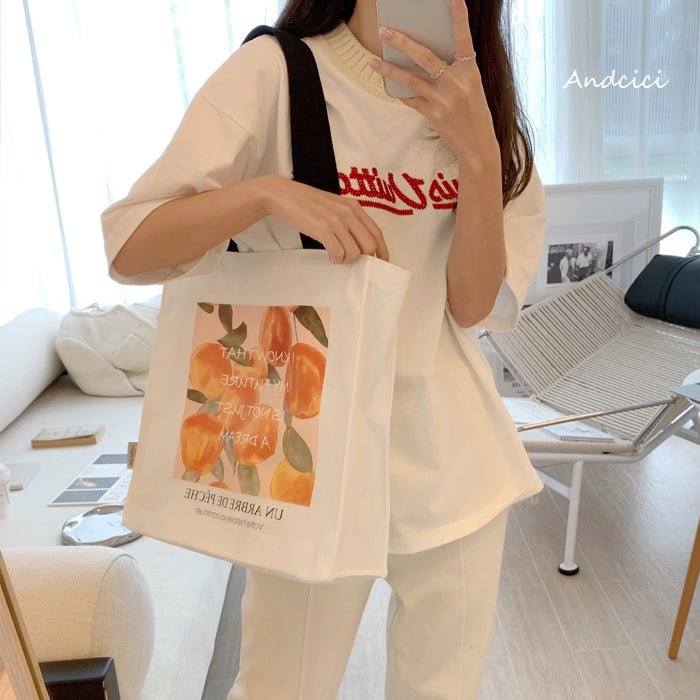 A Peach Tree Canvas Tote Bag with Zip - Andcici