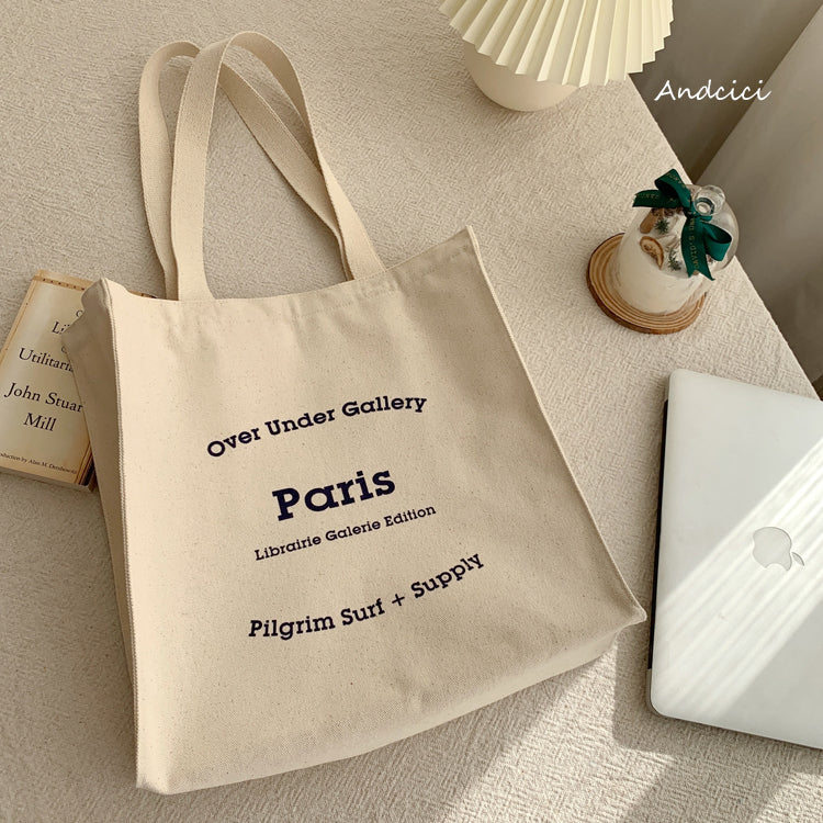 Passe Avant Minuit Canvas Tote Bag with Zip - Andcici