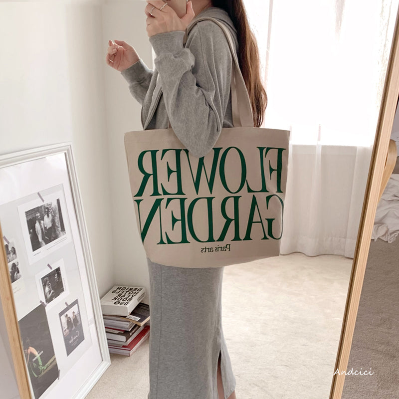 FLOWER GARDEN Canvas Tote Bag with Inner Zipped Pocket - Andcici