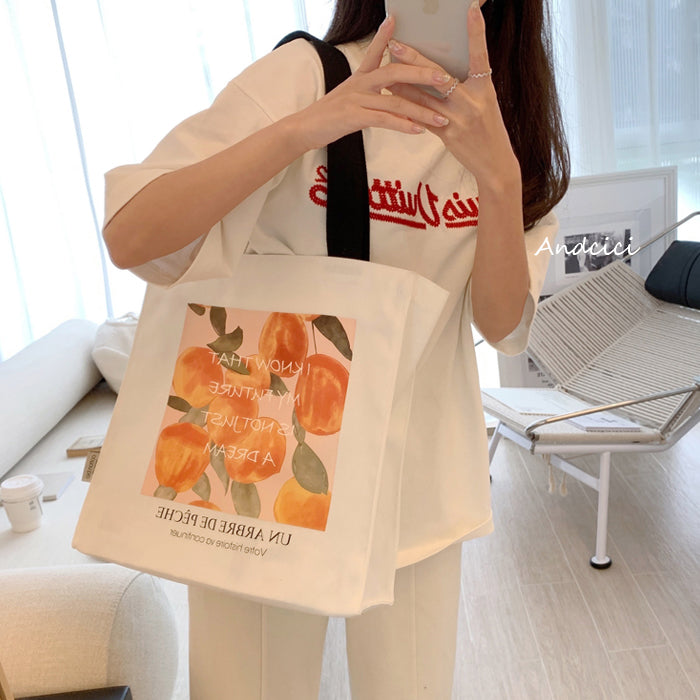 A Peach Tree Canvas Tote Bag with Zip - Andcici
