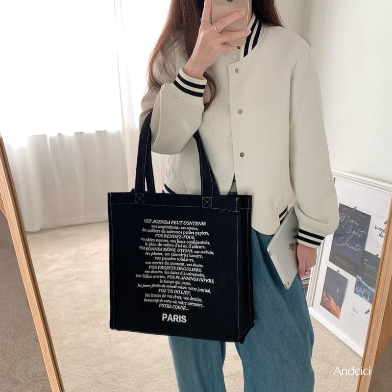 Paris See The World Canvas Tote Bag with Zip - Andcici