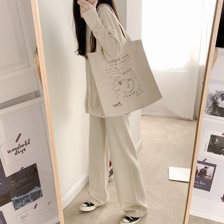 Pablo Picasso Portrait of a Women Line Art Canvas Tote Bag with Zip - Andcici