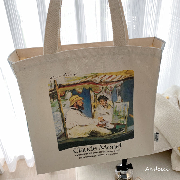 Édouard Manet Claude Monet Painting in his Studio-Boat, 1874 Canvas Tote Bag with Zip