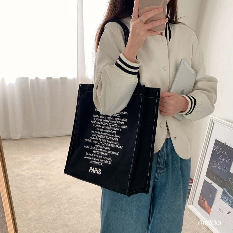 Paris See The World Canvas Tote Bag with Zip - Andcici