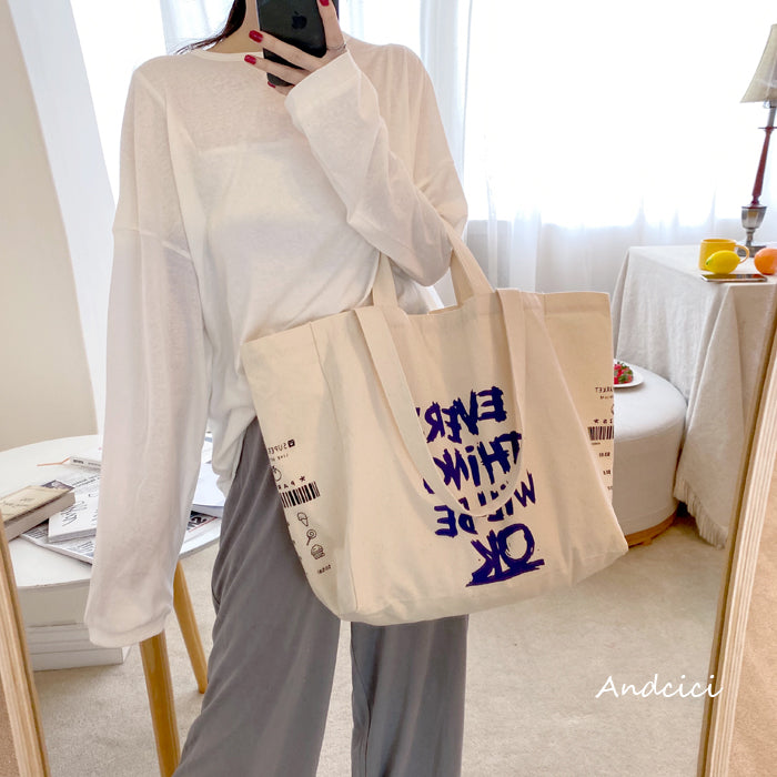 Everything Will Be Ok Canvas Tote Bag with Zip - Andcici