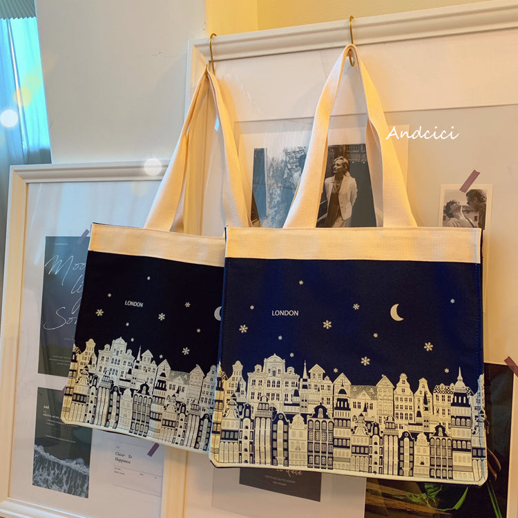 London Night Sky Black Tote Bag with Zip - Andcici