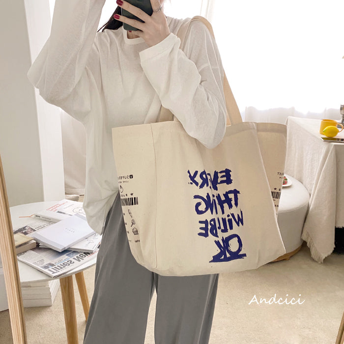 Everything Will Be Ok Canvas Tote Bag with Zip - Andcici