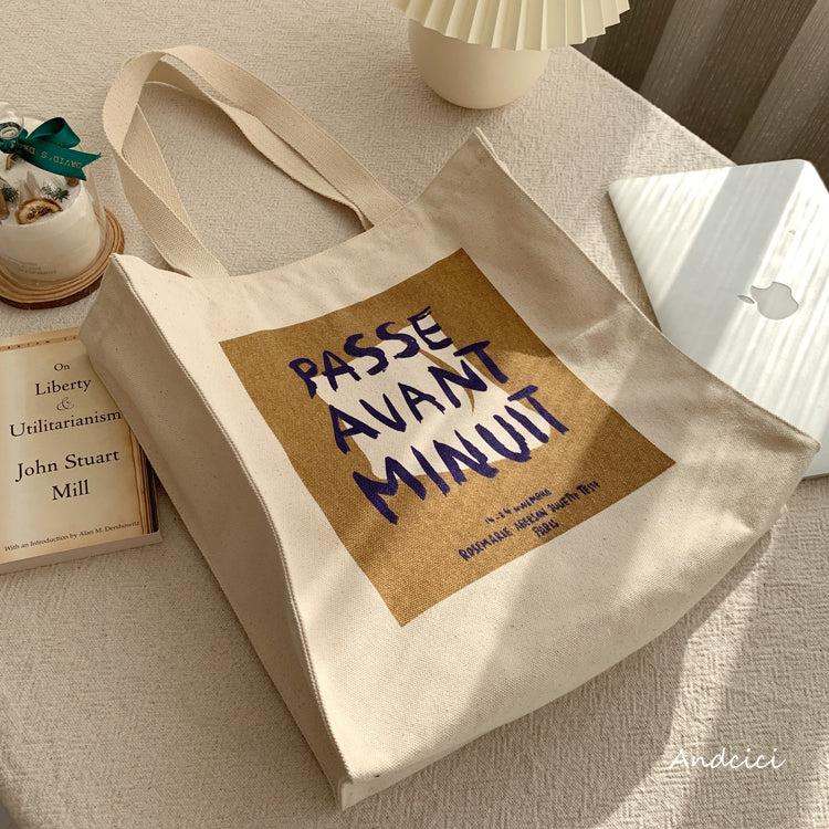 Passe Avant Minuit Canvas Tote Bag with Zip - Andcici